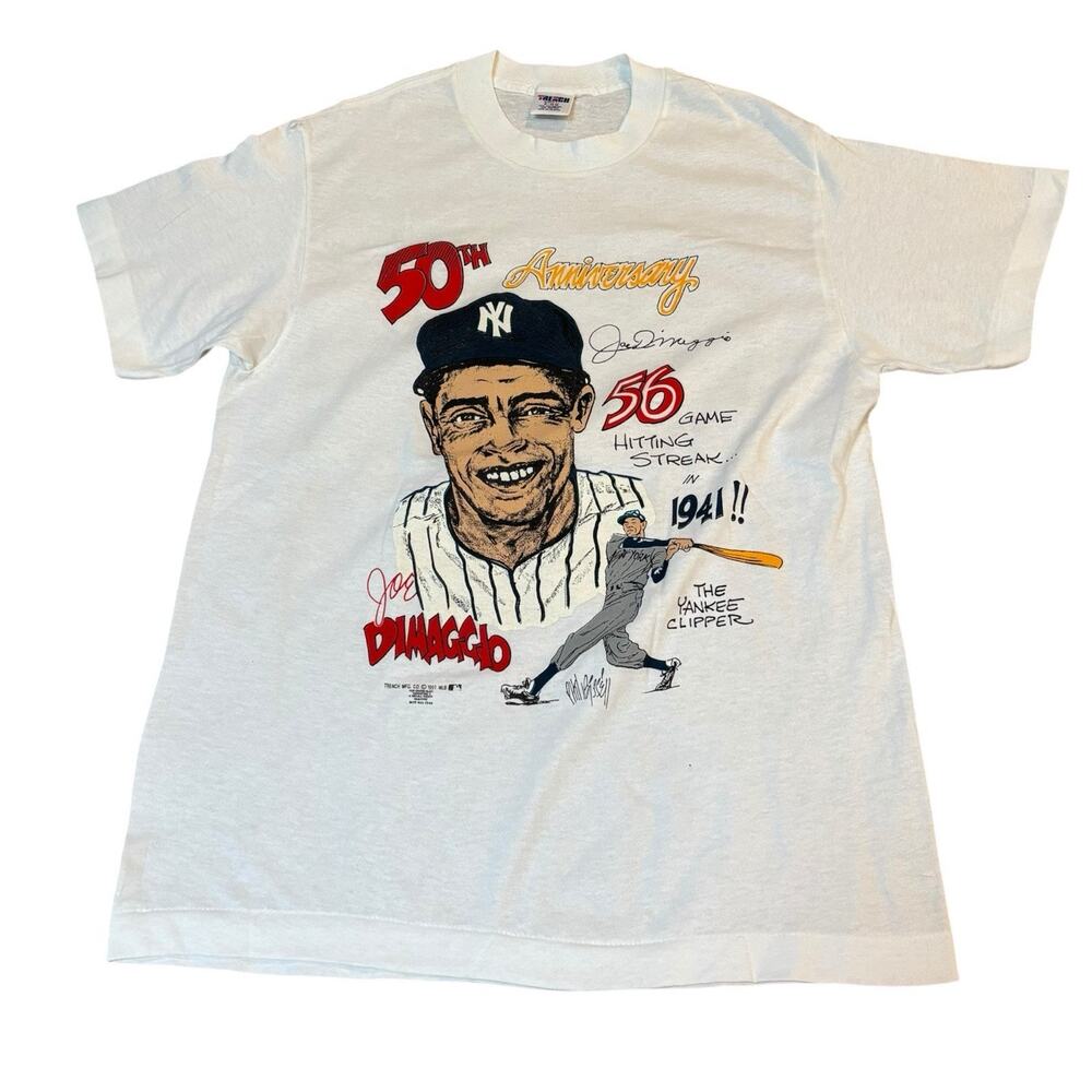 Joe DiMaggio 50th Anniversary Tee Vintage Single Stitch Trench Label Medium NWOT